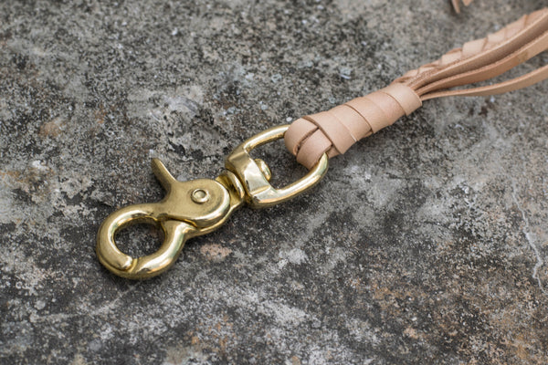 Round Braid Natural Vegetable-tanned Leather Wallet Rope with Trigger Snap