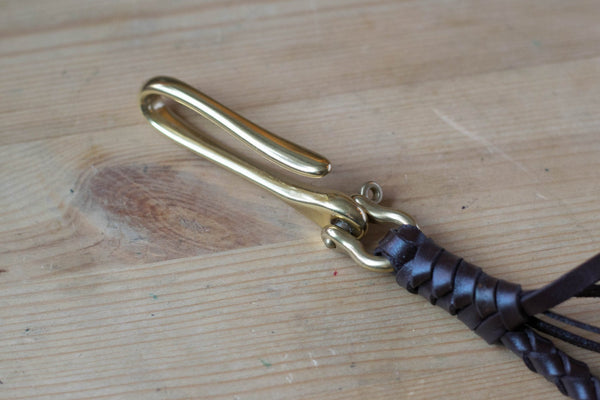 Round Braid Dark Brown Vegetable-tanned Leather Wallet Rope with FIsh Hook