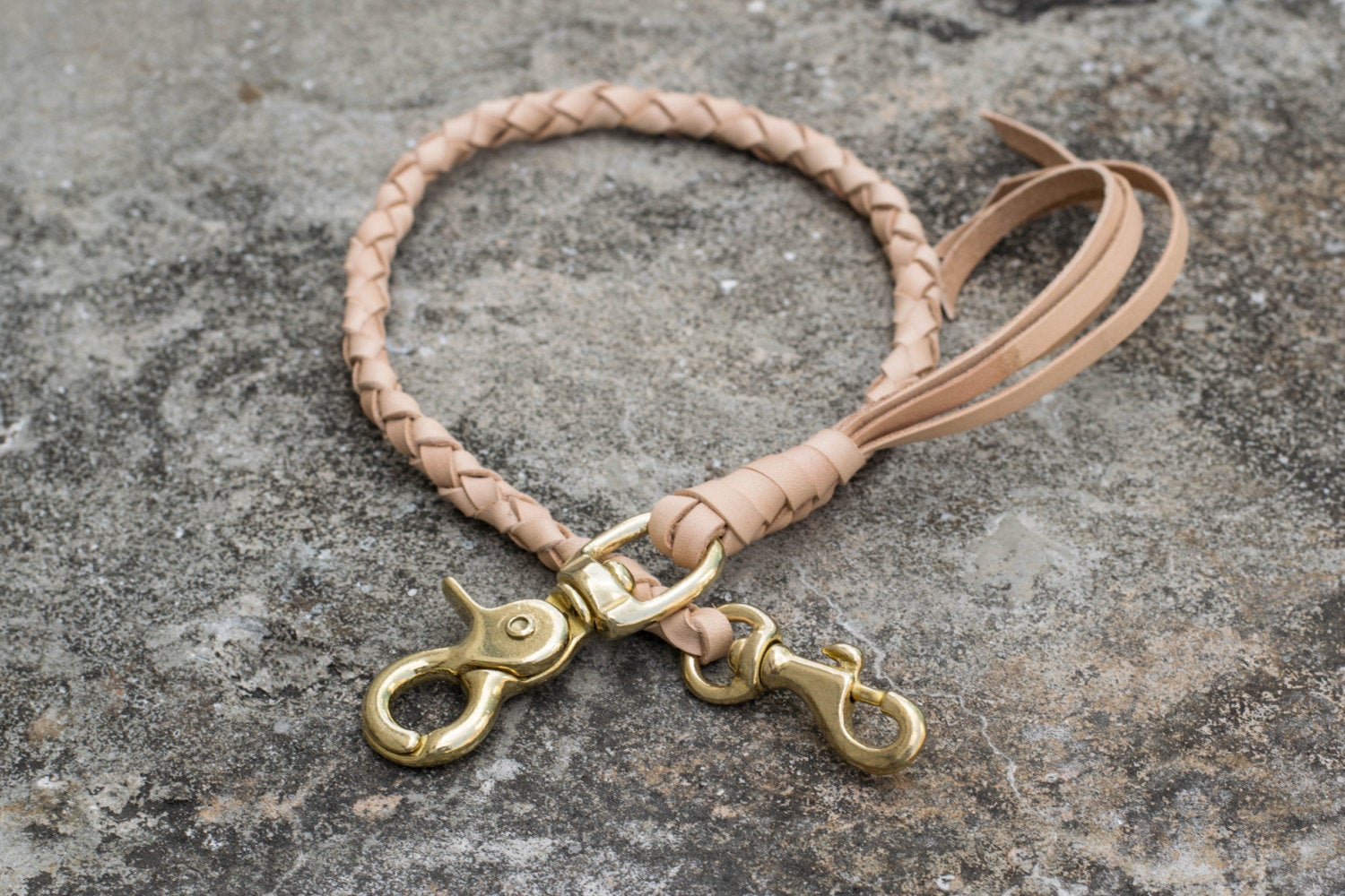 Round Braid Natural Vegetable-tanned Leather Wallet Rope with Trigger Snap