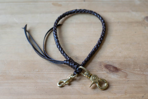 Round Braid Dark Brown Vegetable-tanned Leather Wallet Rope (Trigger Snap)