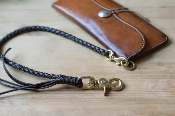 Round Braid Dark Brown Vegetable-tanned Leather Wallet Rope (Trigger Snap)
