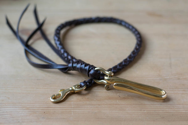 Round Braid Dark Brown Vegetable-tanned Leather Wallet Rope with FIsh Hook