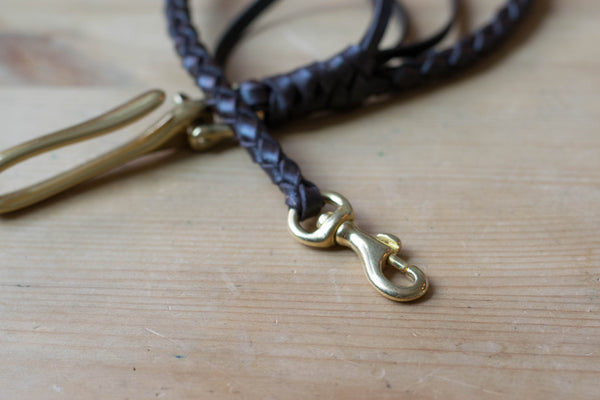 Round Braid Dark Brown Vegetable-tanned Leather Wallet Rope with FIsh Hook