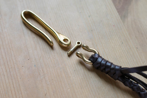 Round Braid Dark Brown Vegetable-tanned Leather Wallet Rope with FIsh Hook