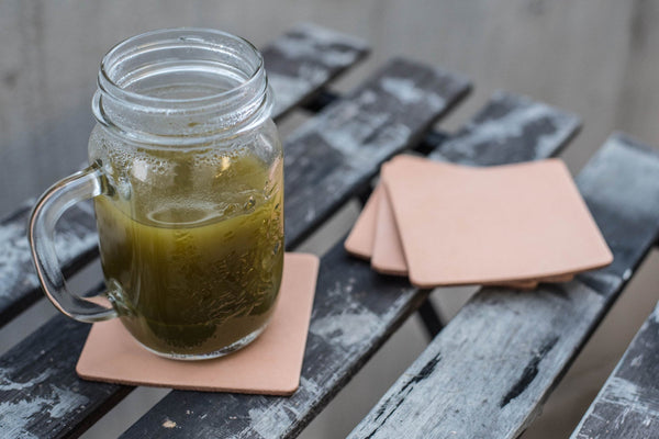 Natural Leather Square Coaster Set (Plain)