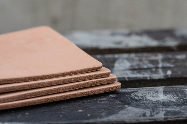 Natural Leather Square Coaster Set (Plain)