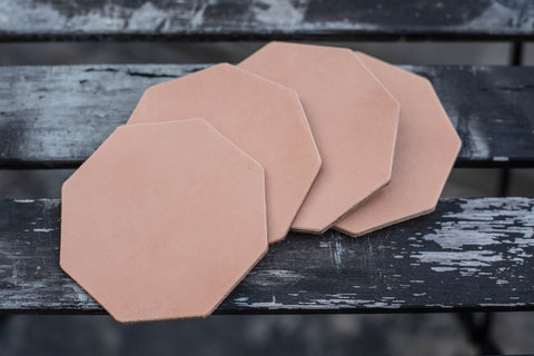 Natural Leather Octagon Coaster Set (Plain)