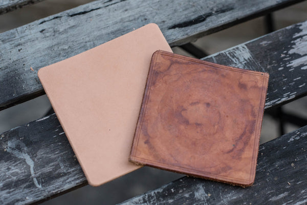 Natural Leather Square Coaster Set (Plain)