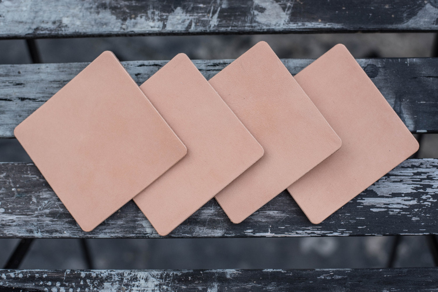 Natural Leather Square Coaster Set (Plain)