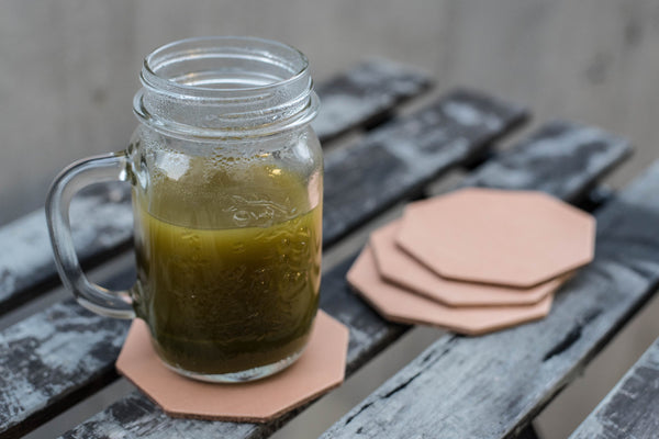 Natural Leather Octagon Coaster Set (Plain)