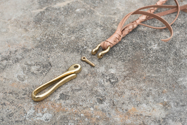 Round Braid Natural Vegetable-tanned Leather Wallet Rope with Fish Hook