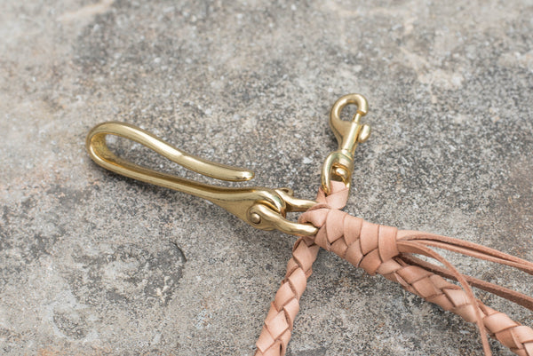 Round Braid Natural Vegetable-tanned Leather Wallet Rope with Fish Hook