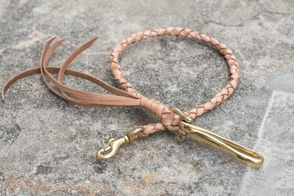 Round Braid Natural Vegetable-tanned Leather Wallet Rope with Fish Hook