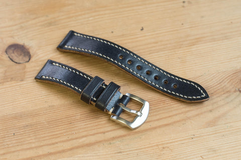 Black Buttero Leather Tapered Basic Watch Strap (18, 20, 22 and 24 mm)
