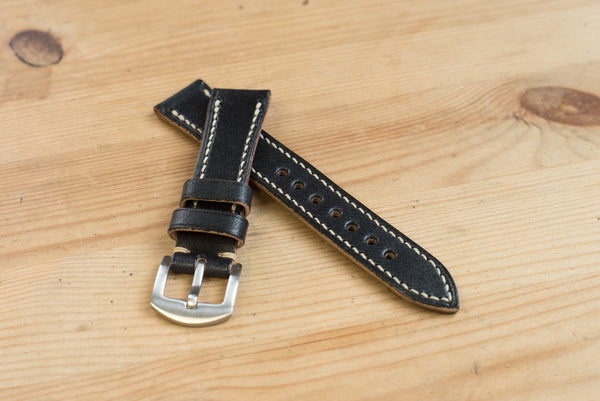Black Buttero Leather Tapered Basic Watch Strap (18, 20, 22 and 24 mm)