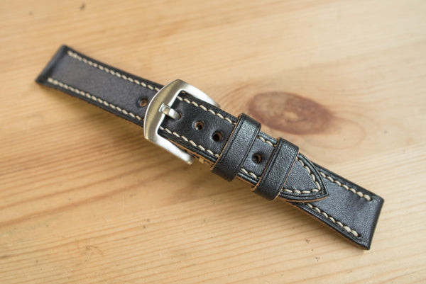 Black Buttero Leather Tapered Basic Watch Strap (18, 20, 22 and 24 mm)