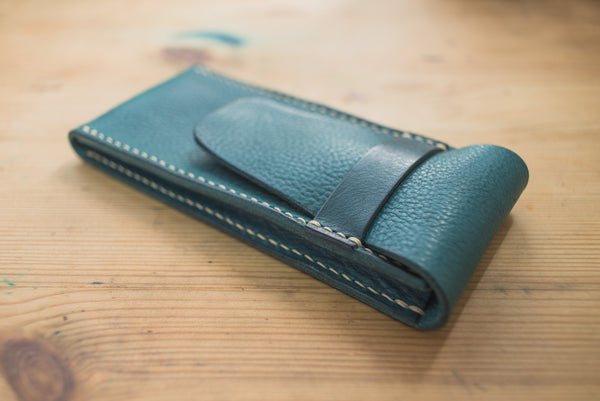 Navy Blue Minerva Box Vegetable tanned Leather Watch Pouch