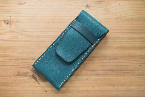 Navy Blue Minerva Box Vegetable tanned Leather Watch Pouch