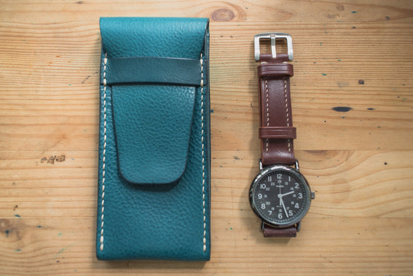 Navy Blue Minerva Box Vegetable tanned Leather Watch Pouch