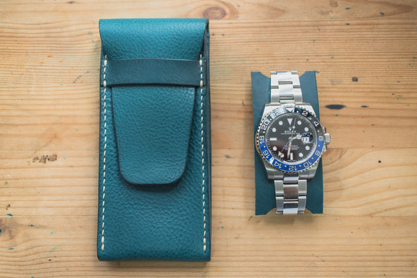 Navy Blue Minerva Box Vegetable tanned Leather Watch Pouch