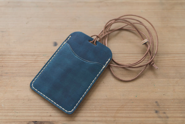 Navy Blue  Leather ID Card Holder (Tall)