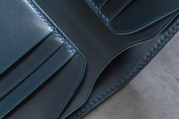 CUSTOMIZABLE - 6-Slot Black and Navy Blue Shell Cordovan Leather Billfold Wallet