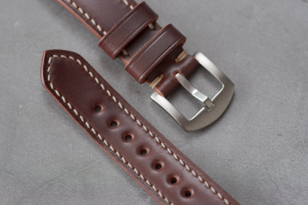 Burgundy Shell Cordovan Leather Tapered Basic Watch Strap (18, 20, 22 and 24 mm)