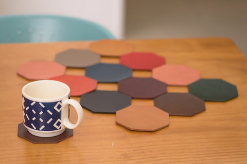 12 COLORS- Buttero Leather Octagon Coaster Set (Plain) - Malloria