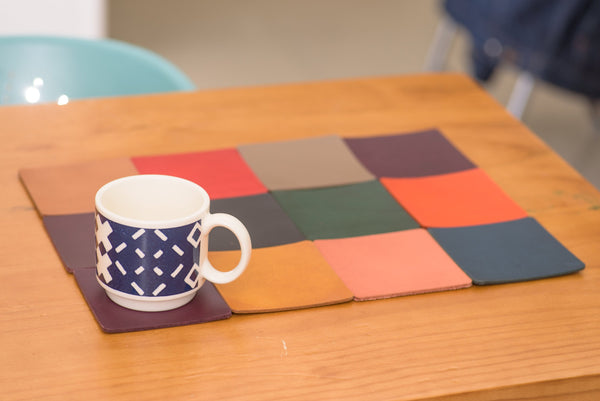 12 COLORS- Buttero Leather Square Coaster Set (Plain) - Malloria