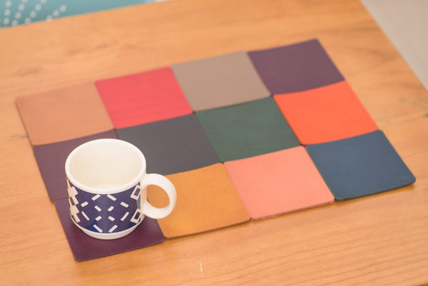 12 COLORS- Buttero Leather Square Coaster Set (Plain) - Malloria