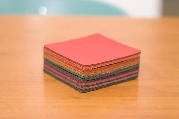 12 COLORS- Buttero Leather Square Coaster Set (Plain) - Malloria