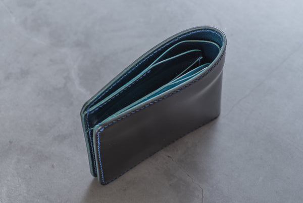 CUSTOMIZABLE - 6-Slot Black and Navy Blue Shell Cordovan Leather Billfold Wallet