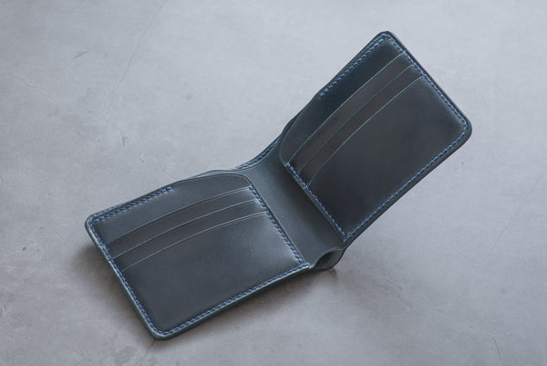 CUSTOMIZABLE - 6-Slot Black and Navy Blue Shell Cordovan Leather Billfold Wallet