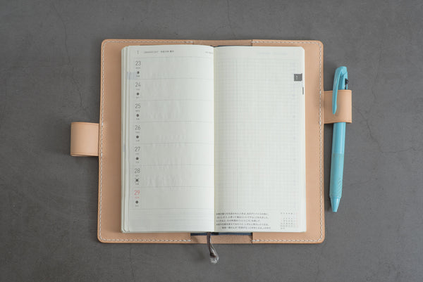 Natural Hobonichi Weeks Leather Cover with Interlocking Pen Loops