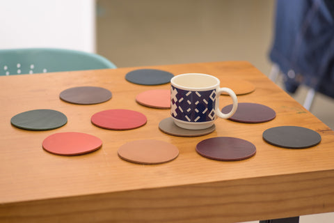 12 COLORS- Buttero Leather Round Coaster Set (Plain) - Malloria