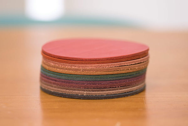 12 COLORS- Buttero Leather Round Coaster Set (Plain) - Malloria