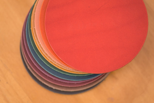 12 COLORS- Buttero Leather Round Coaster Set (Plain) - Malloria