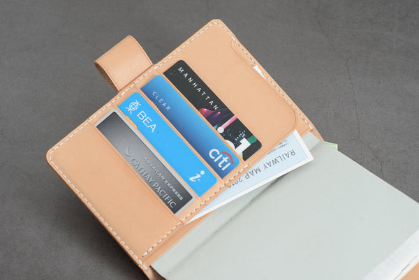 A6/Hobonichi/Midori MD Natural Leather Notebook Cover with card pockets and interlocking pen loops