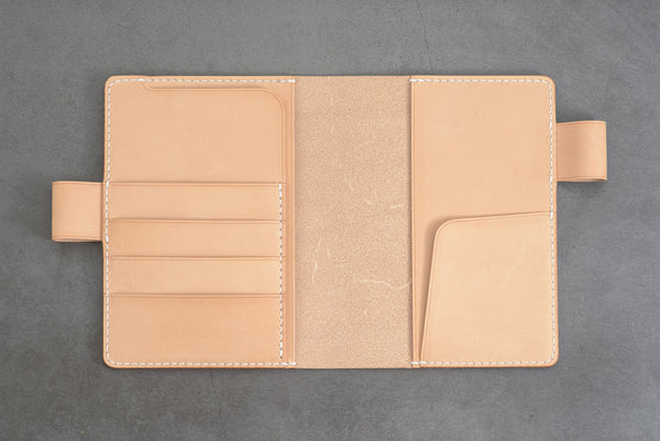 A6/Hobonichi/Midori MD Natural Leather Notebook Cover with card pockets and interlocking pen loops