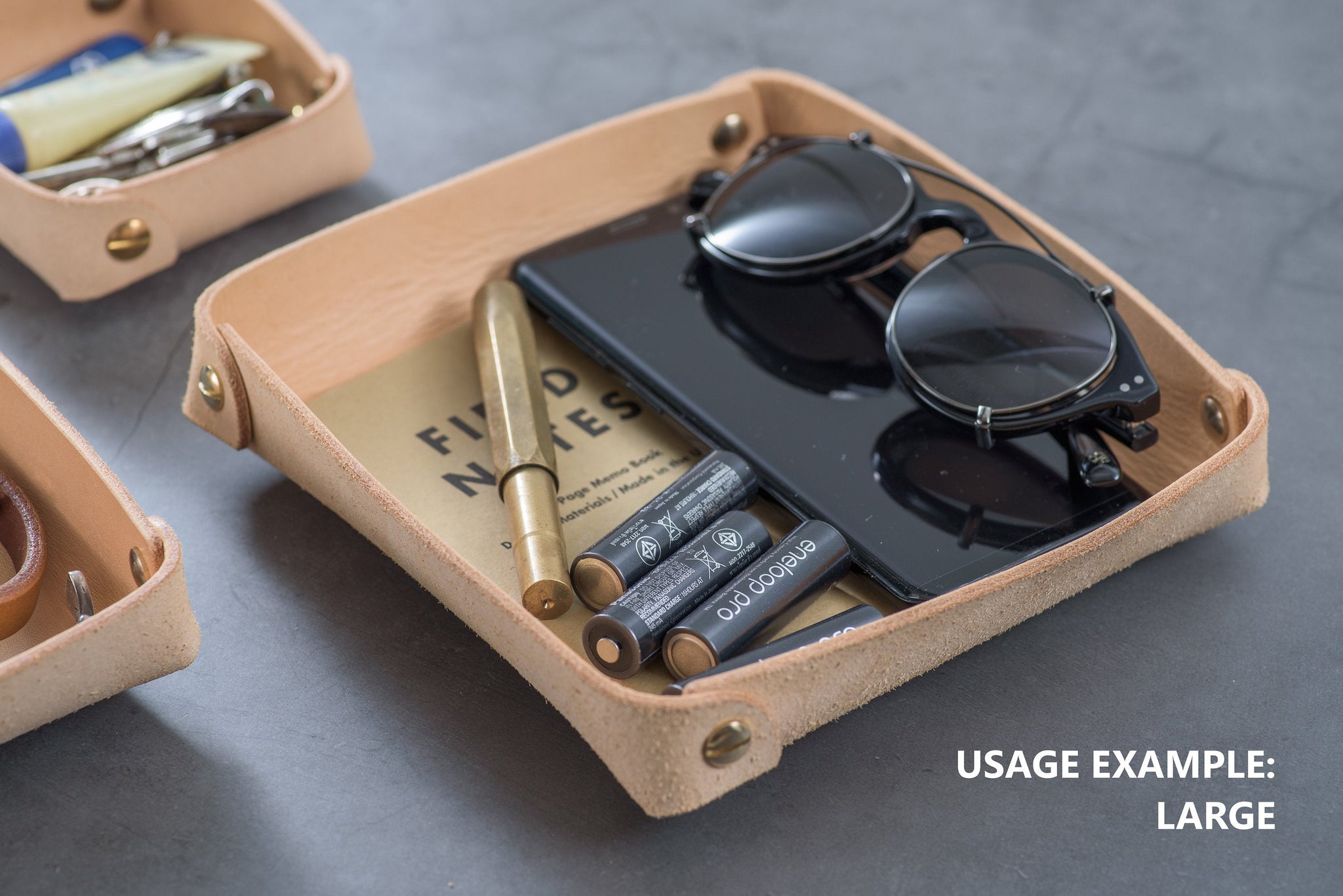 Large Natural Leather Square Catchall Tray