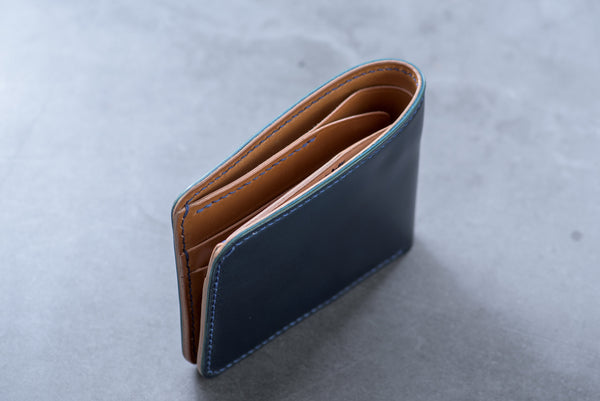 Customizable - 4-Slot Navy Blue & Whiskey Shell Cordovan Leather Billfold Wallet