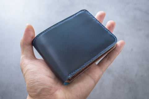 Customizable - 4-Slot Navy Blue & Whiskey Shell Cordovan Leather Billfold Wallet