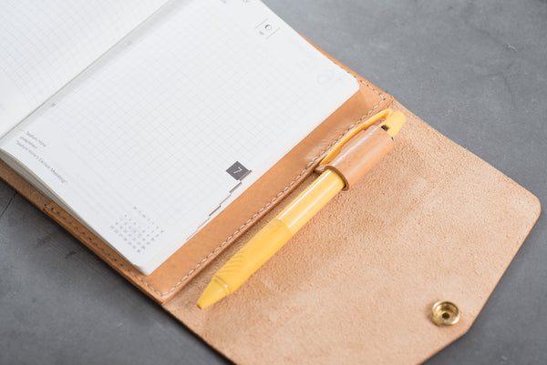 6 COLORS - A6/Hobonichi/Midori MD Natural Pebbled Leather Trifold Notebook Cover