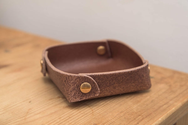 12 COLORS - Small Brown Buttero Leather Square Catchall Tray - Malloria