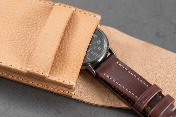 Natural Minerva Box Vegetable tanned Leather Watch Pouch