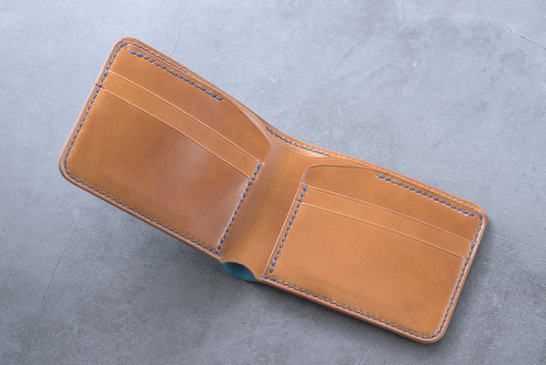 Customizable - 4-Slot Navy Blue & Whiskey Shell Cordovan Leather Billfold Wallet