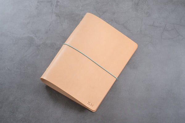 Natural Leather Binder Cover with Elastic Closure for Filofax
