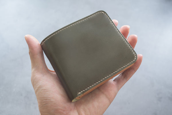 7 COLORS - 6-Slot Olive Green Shell Cordovan & Natural Leather Billfold Wallet