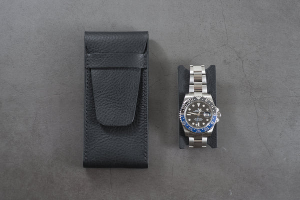 Black Minerva Box Vegetable tanned Leather Watch Pouch
