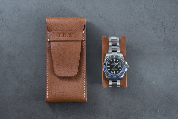 Brown Minerva Box Vegetable tanned Leather Watch Pouch